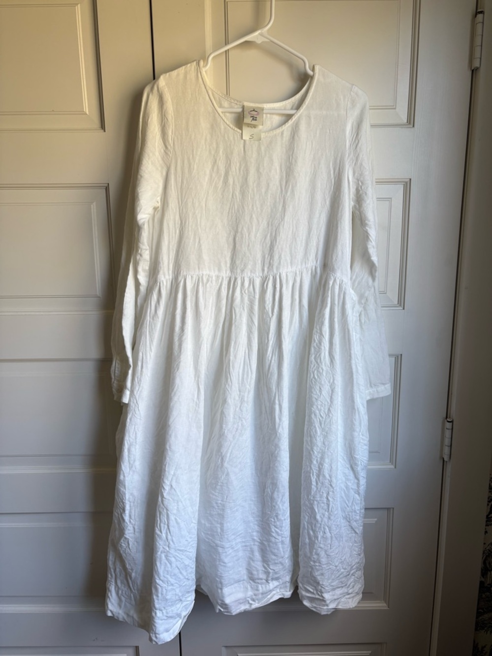 Son de Flor White Long Sleeve Linen Dress
